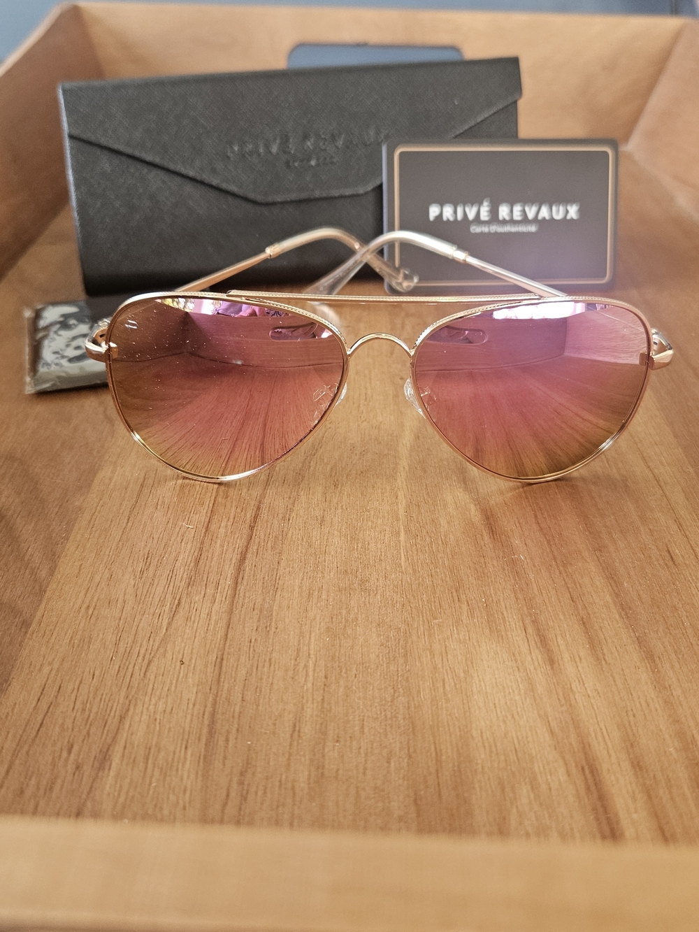 Privé Revaux Women's Aviator Sunglasses - Pink Gradient Lenses, Gold Frame